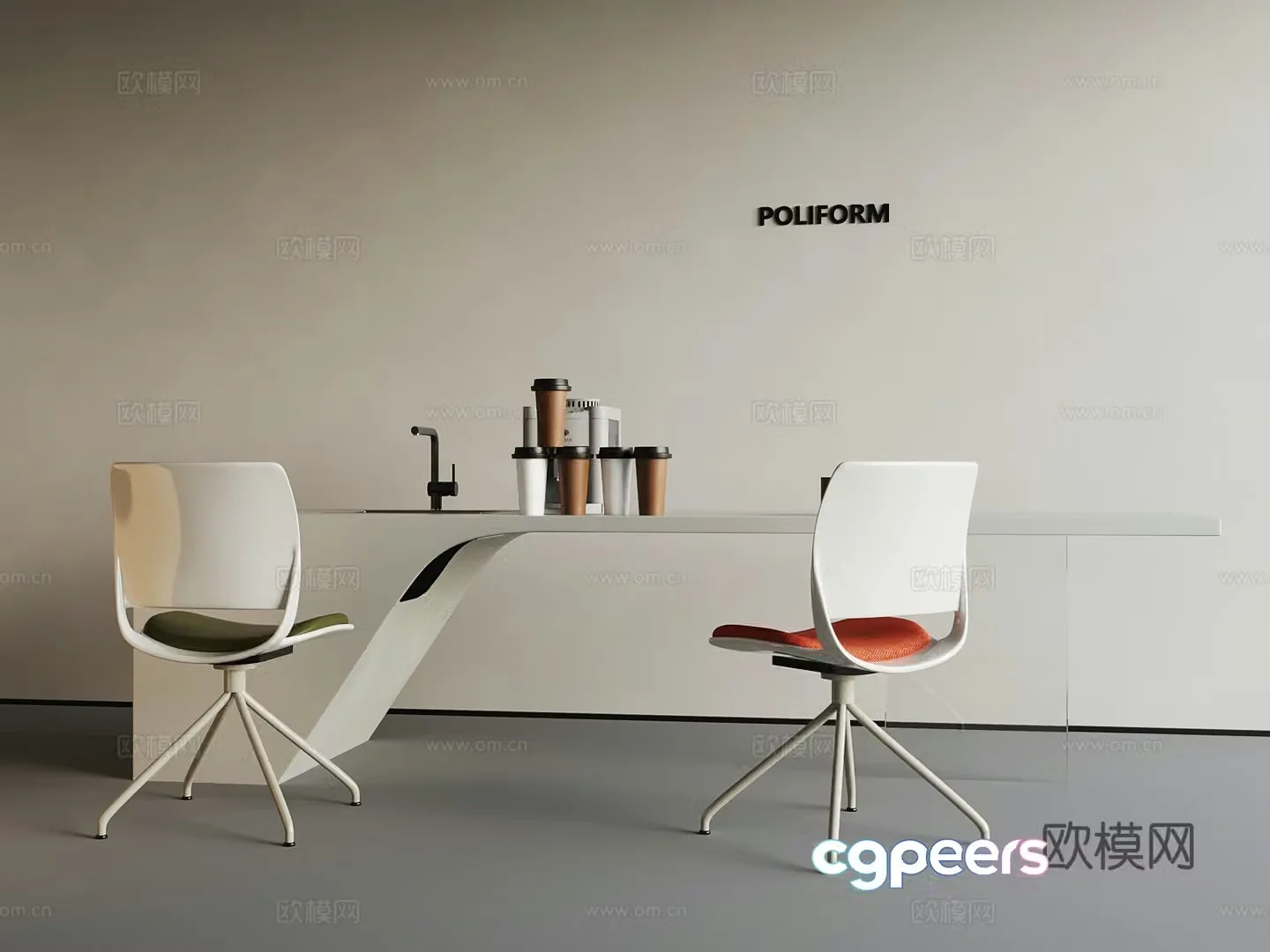 Modern middle island desk water bar 3D model