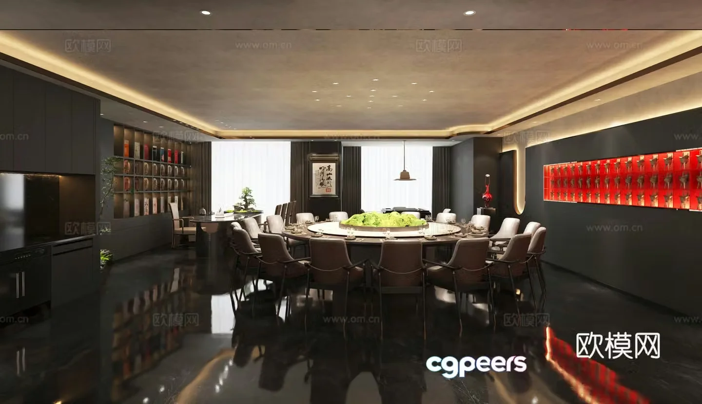 New Chinese style private room 3D model of club private room
