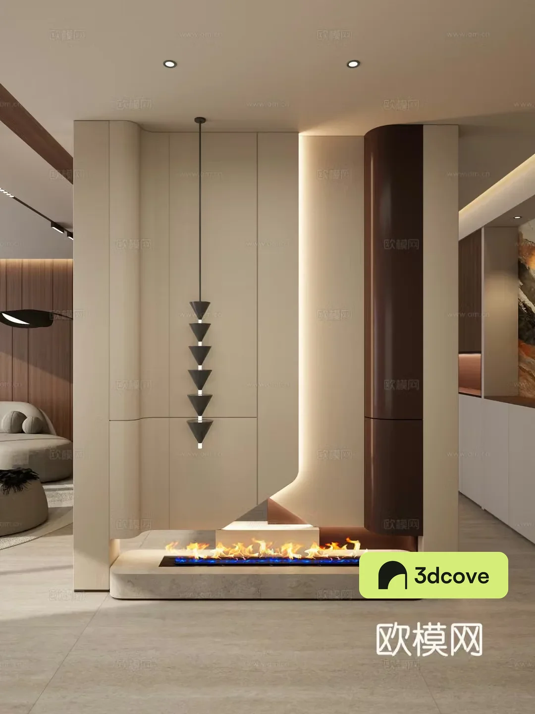Italian style light luxury style geometric shape stacked conical chandelier partition end view entrance