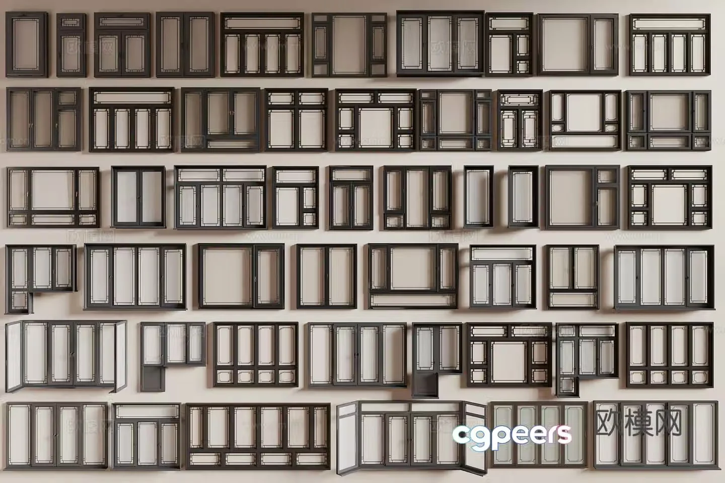 New Chinese style windows floor-to-ceiling windows casement windows 3d model