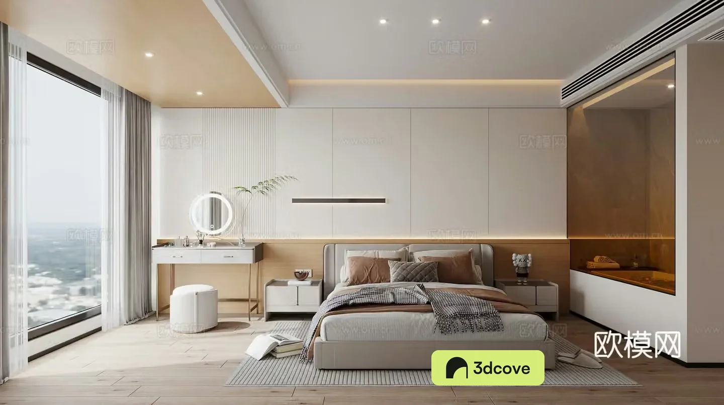 Simple bedroom Creamy style bedroom master room dressing table gradient glass modern bedroom master room