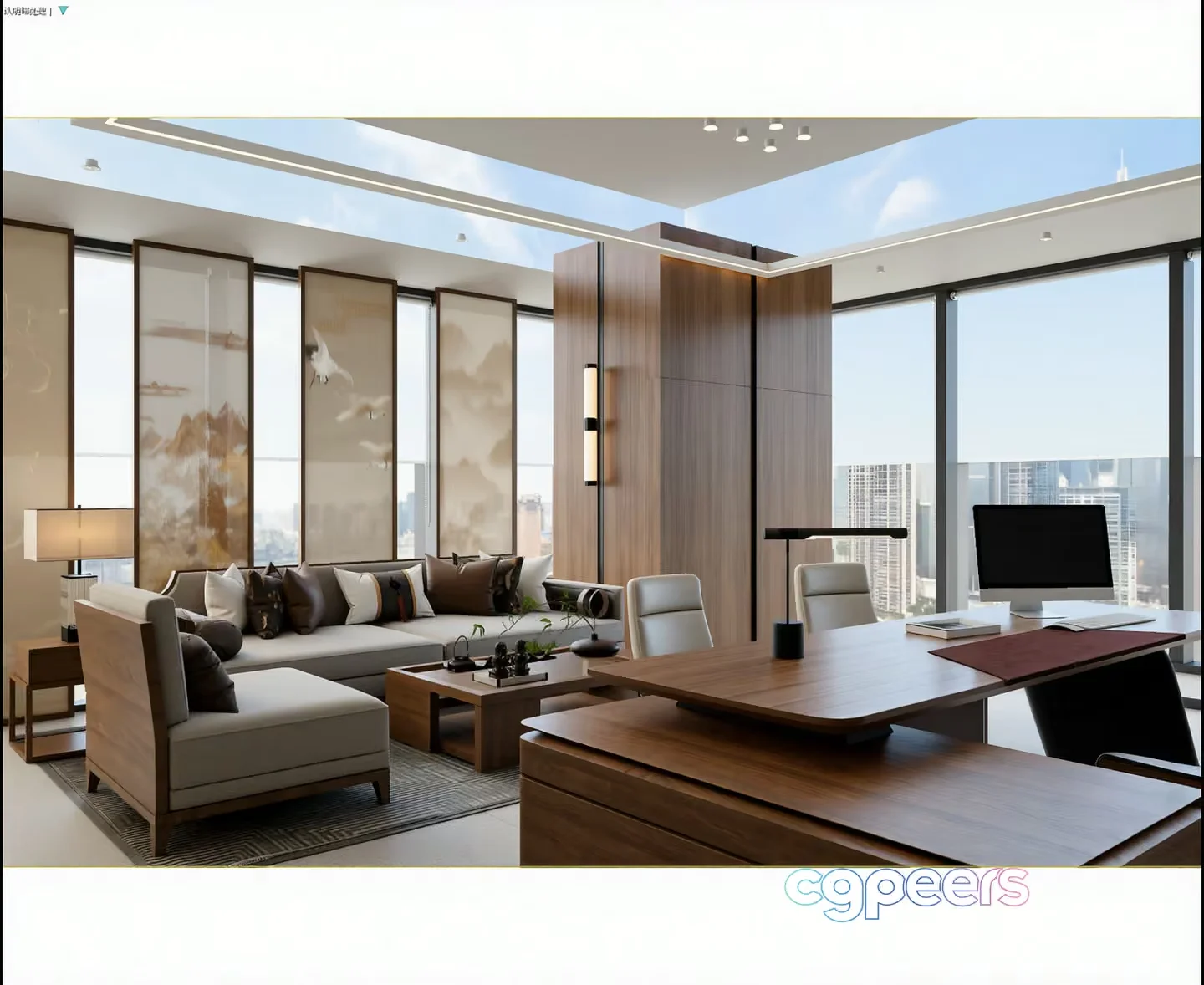 A Modern Office Space 3D Model – 7600 – VRAY Render
