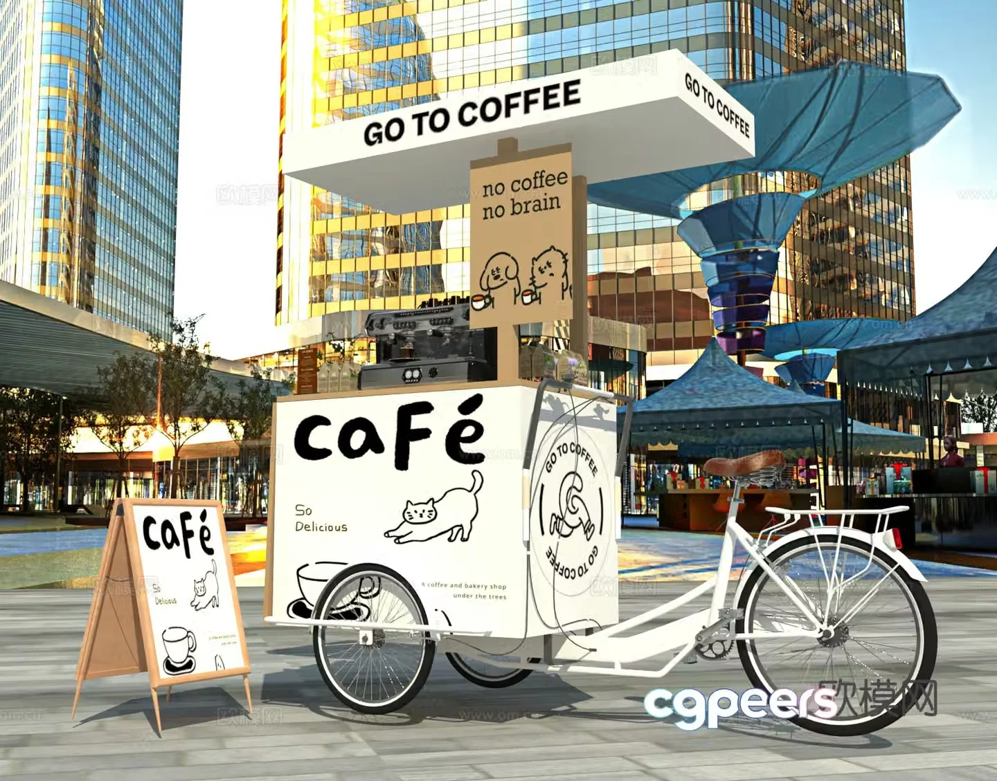 Modern coffee vending cart 3d model
