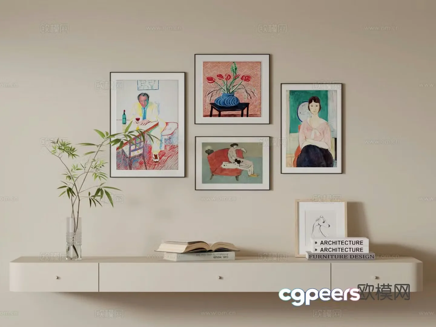 Decorative painting figure painting combined hanging painting 3D model