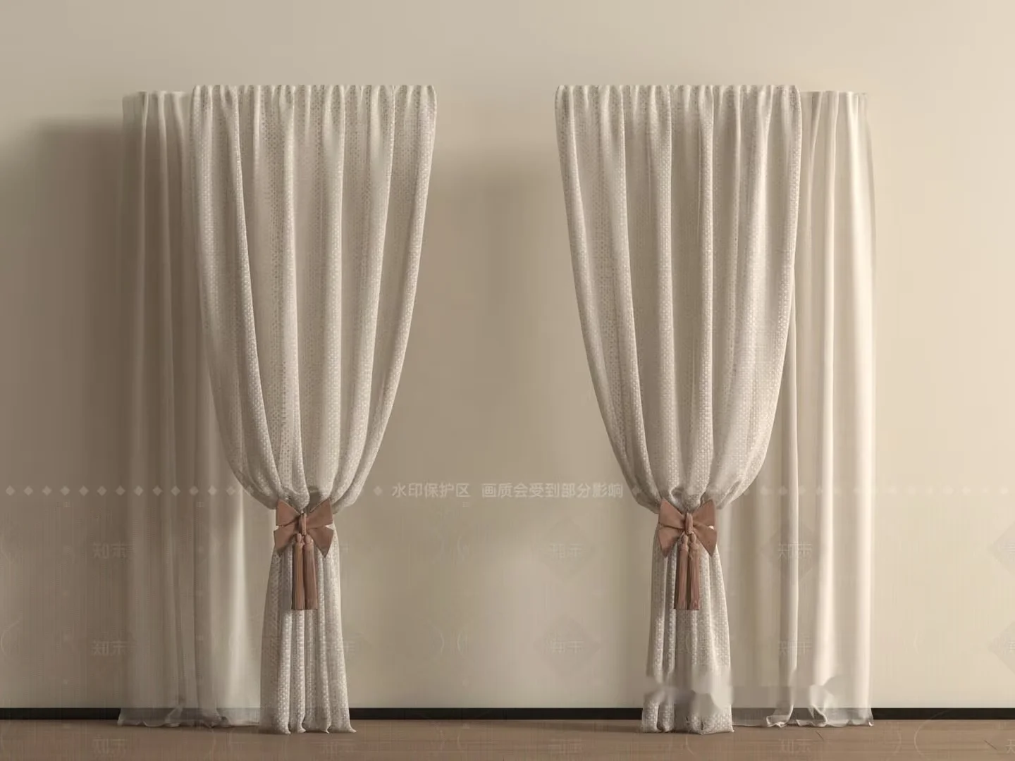 White Curtains With Bows 3D Model – 454 – VRAY Render