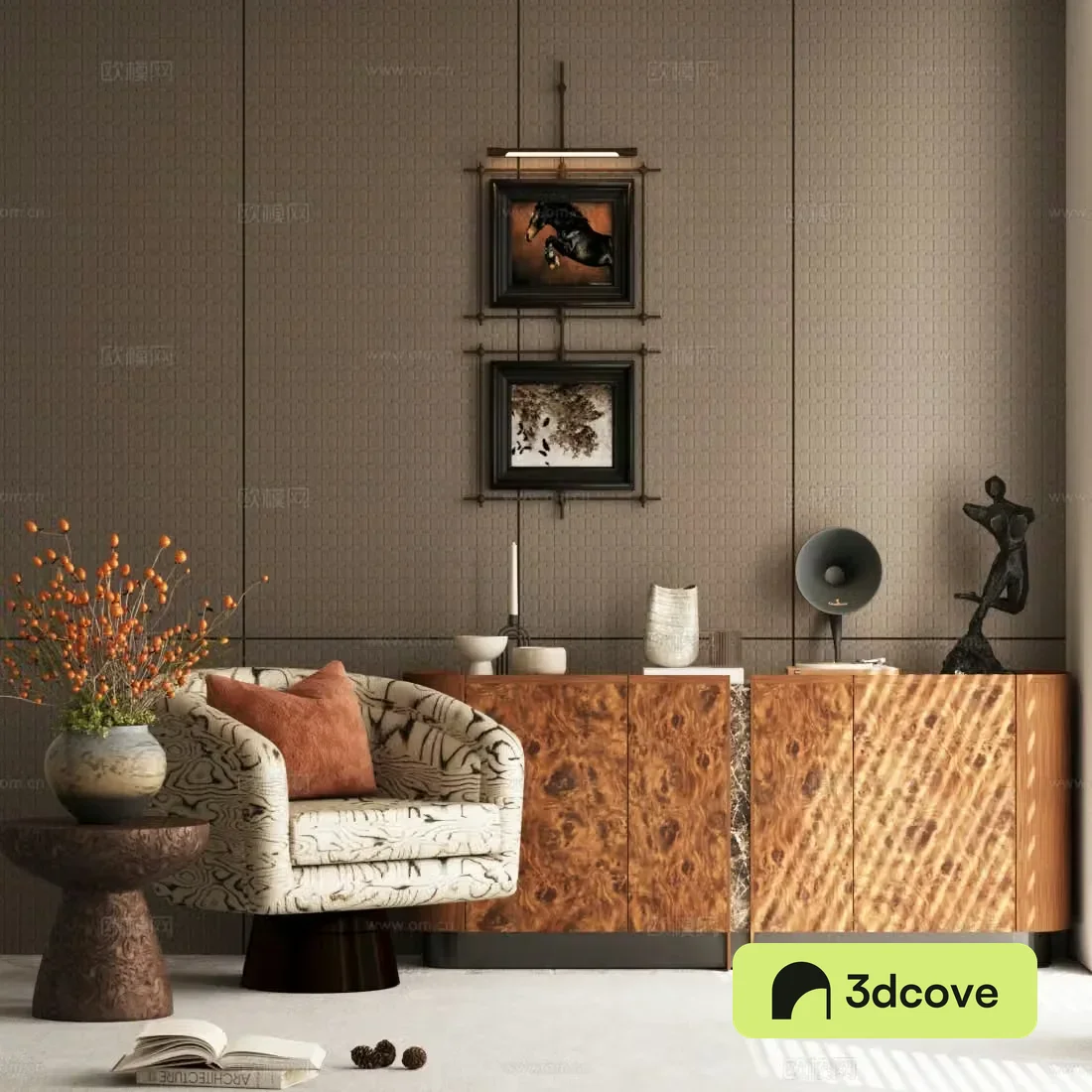 Modern leisure chair chest of drawers flower potted plants ornaments combination