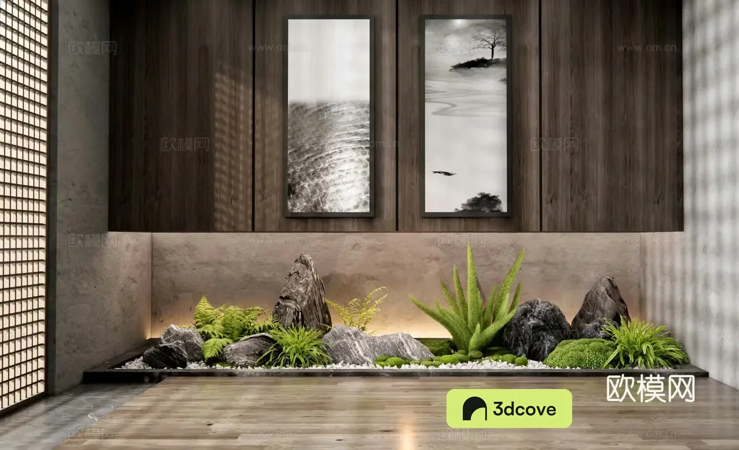 Japanese garden sketch Indoor landscape Plant landscaping Stone Moss Landscape Plant pile