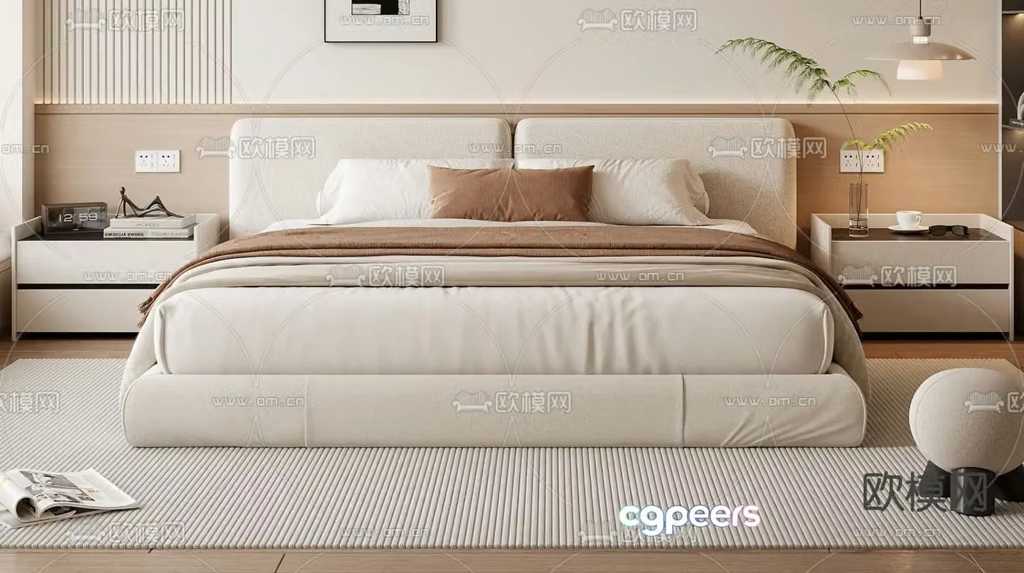 Cream style double bed 3d model