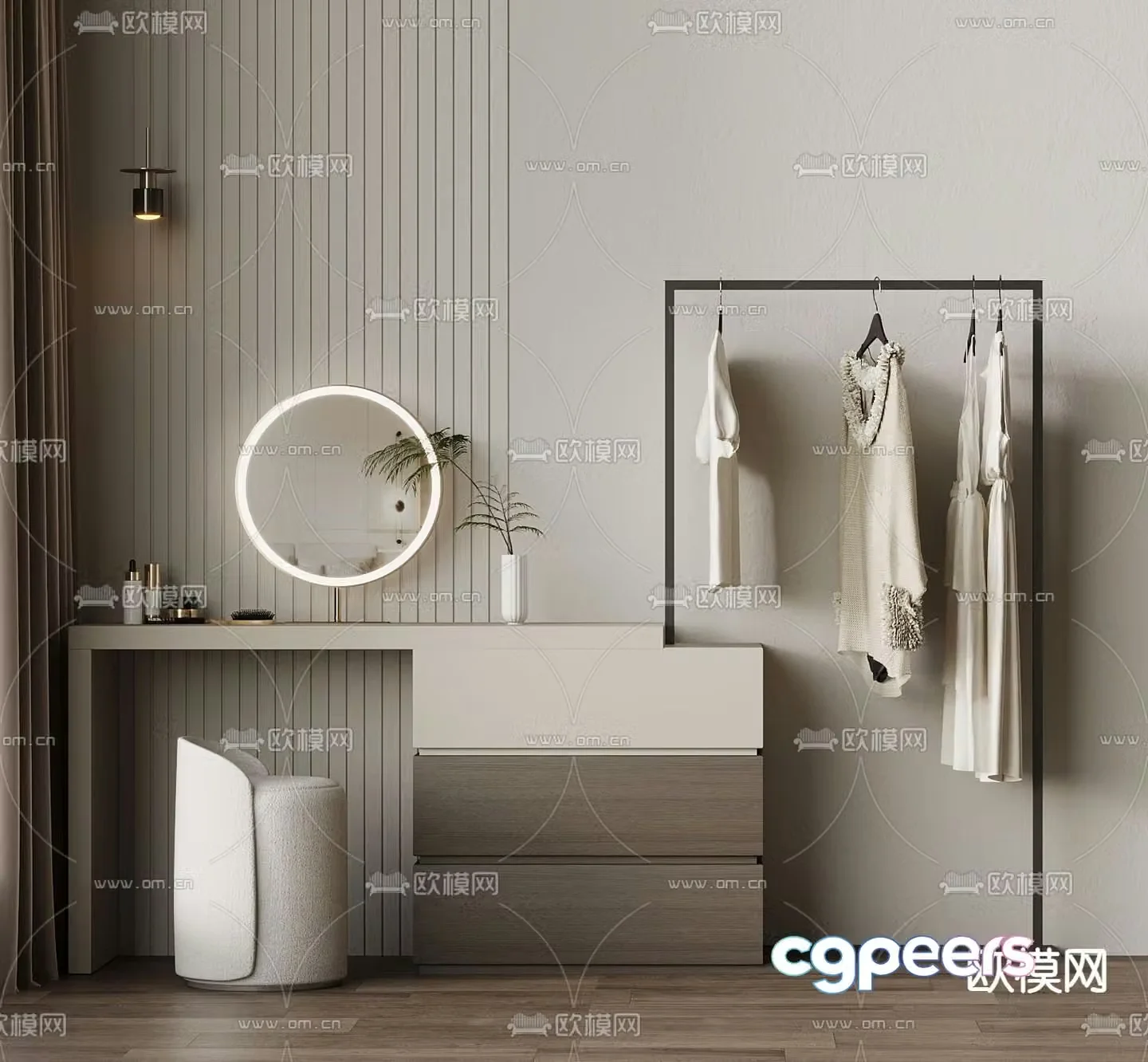Cream style dressing table makeup table 3d model