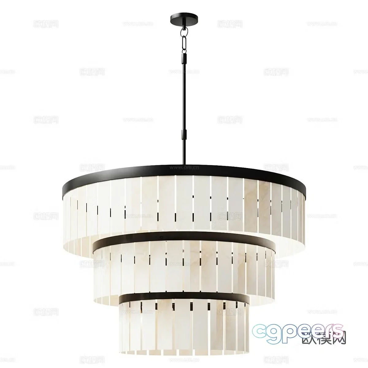 New Chinese style round translucent stone decorative chandelier 3D model