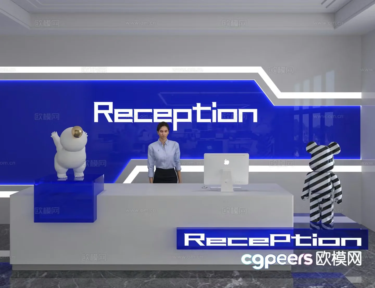 Modern front desk reception desk information desk office background 3d model
