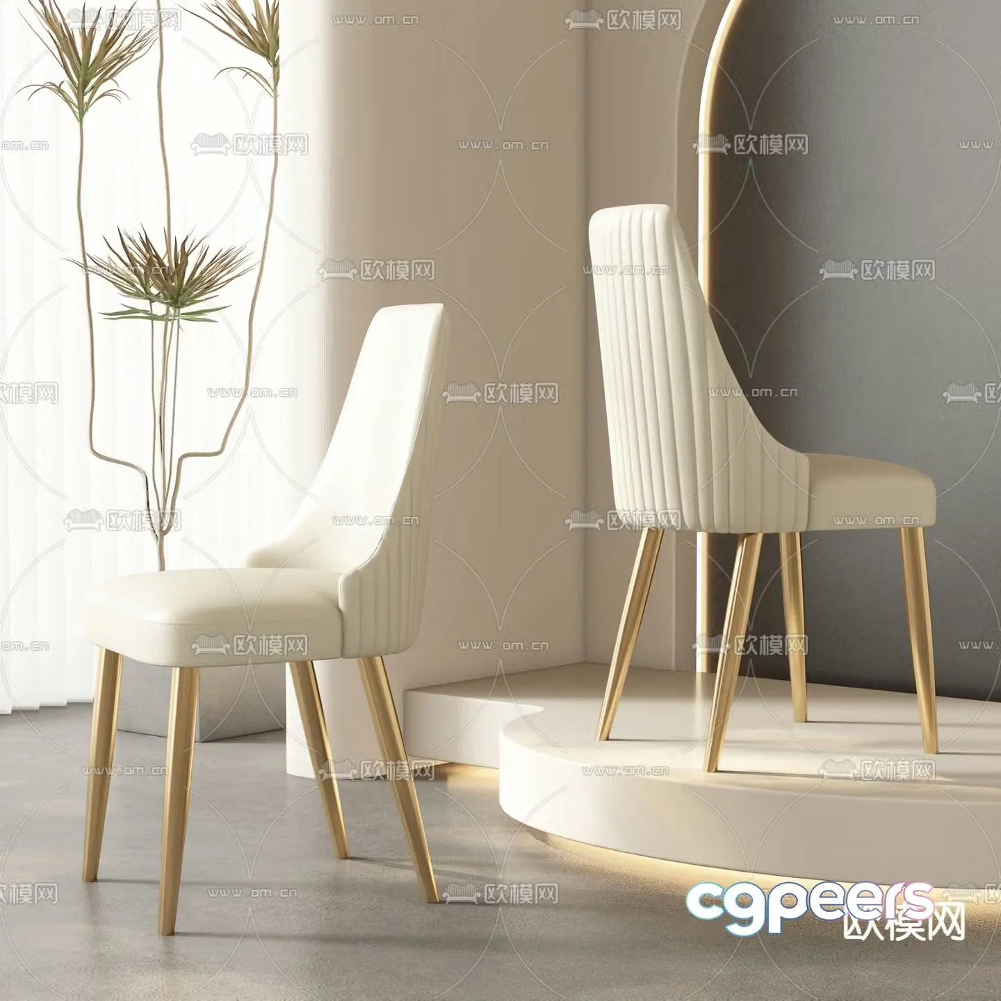 Cream style chair dining chair 3d model