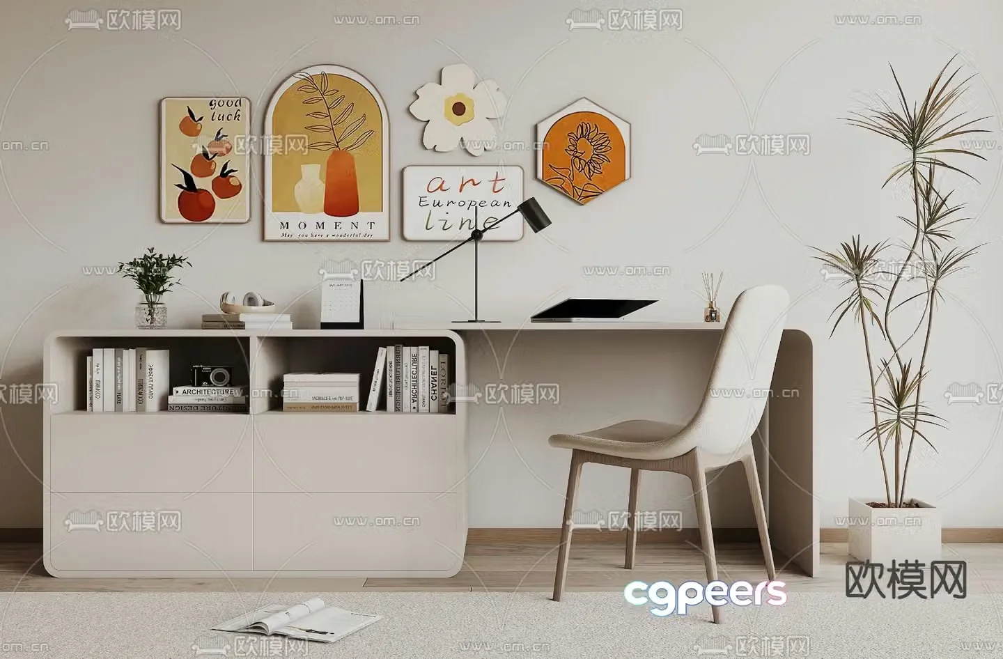 Modern desk writing desk computer desk 3d model