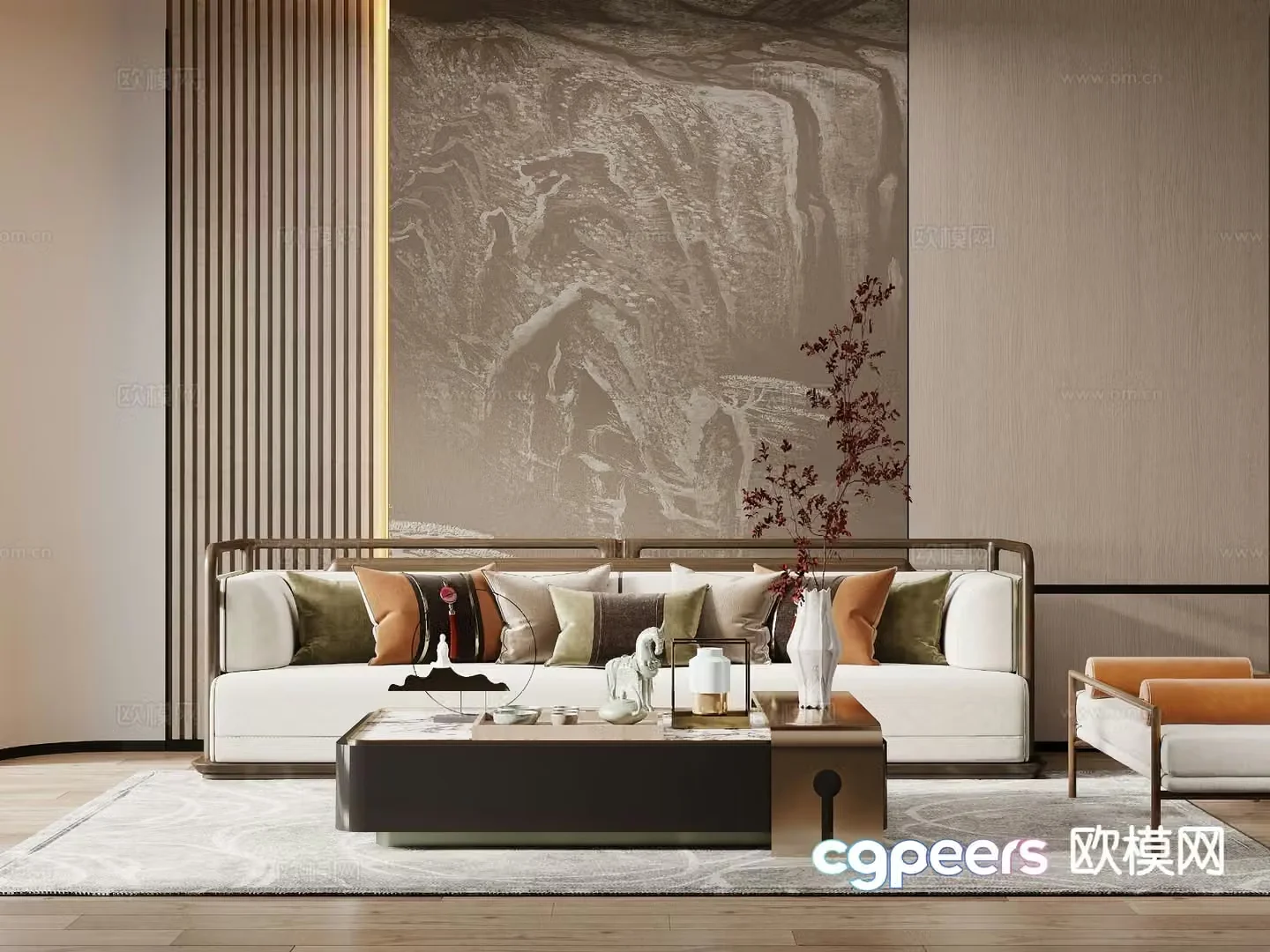 New Chinese style sofa double sofa 3d model