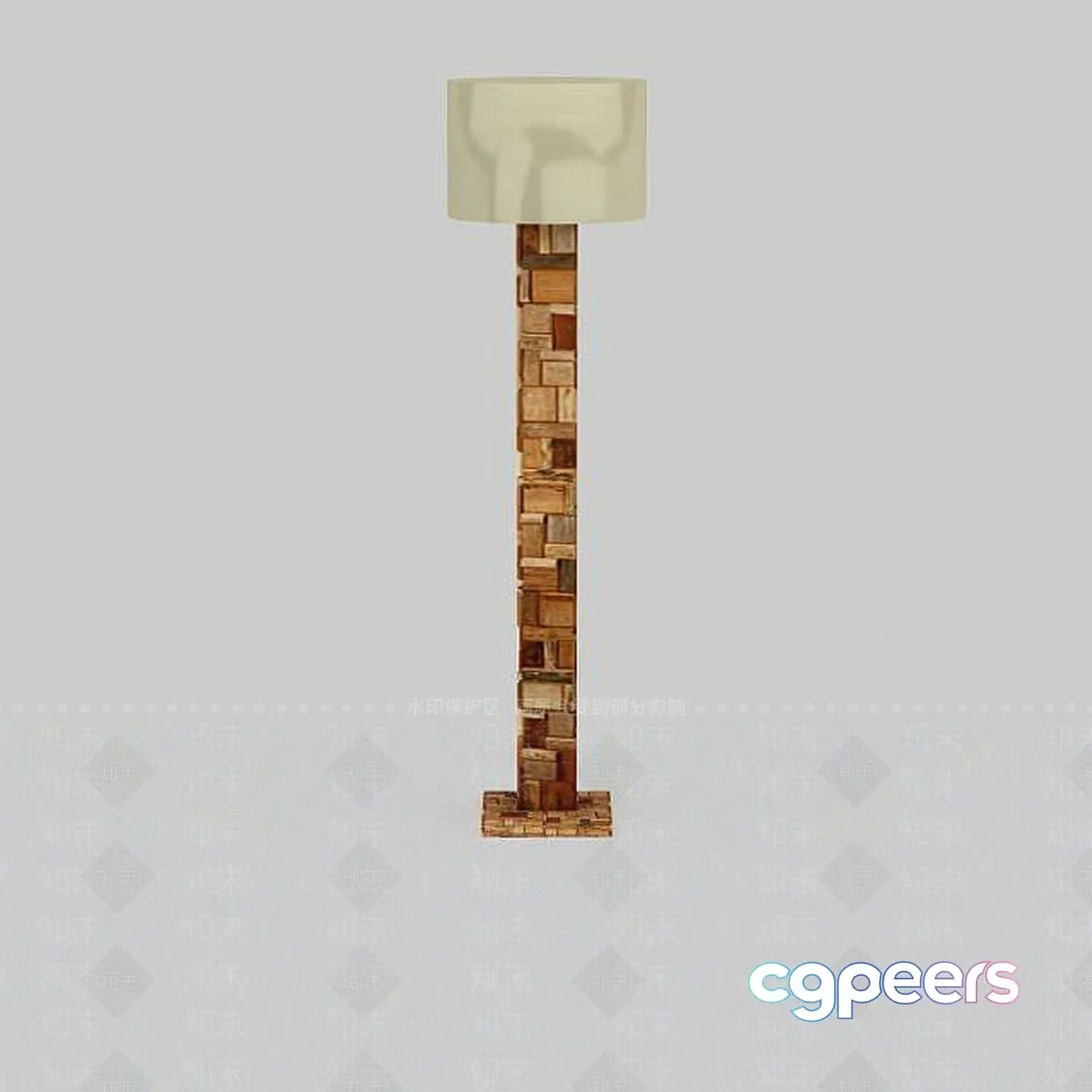 A Wooden Floor Lamp With A White Shade 3D Model – 21381 – VRAY Render