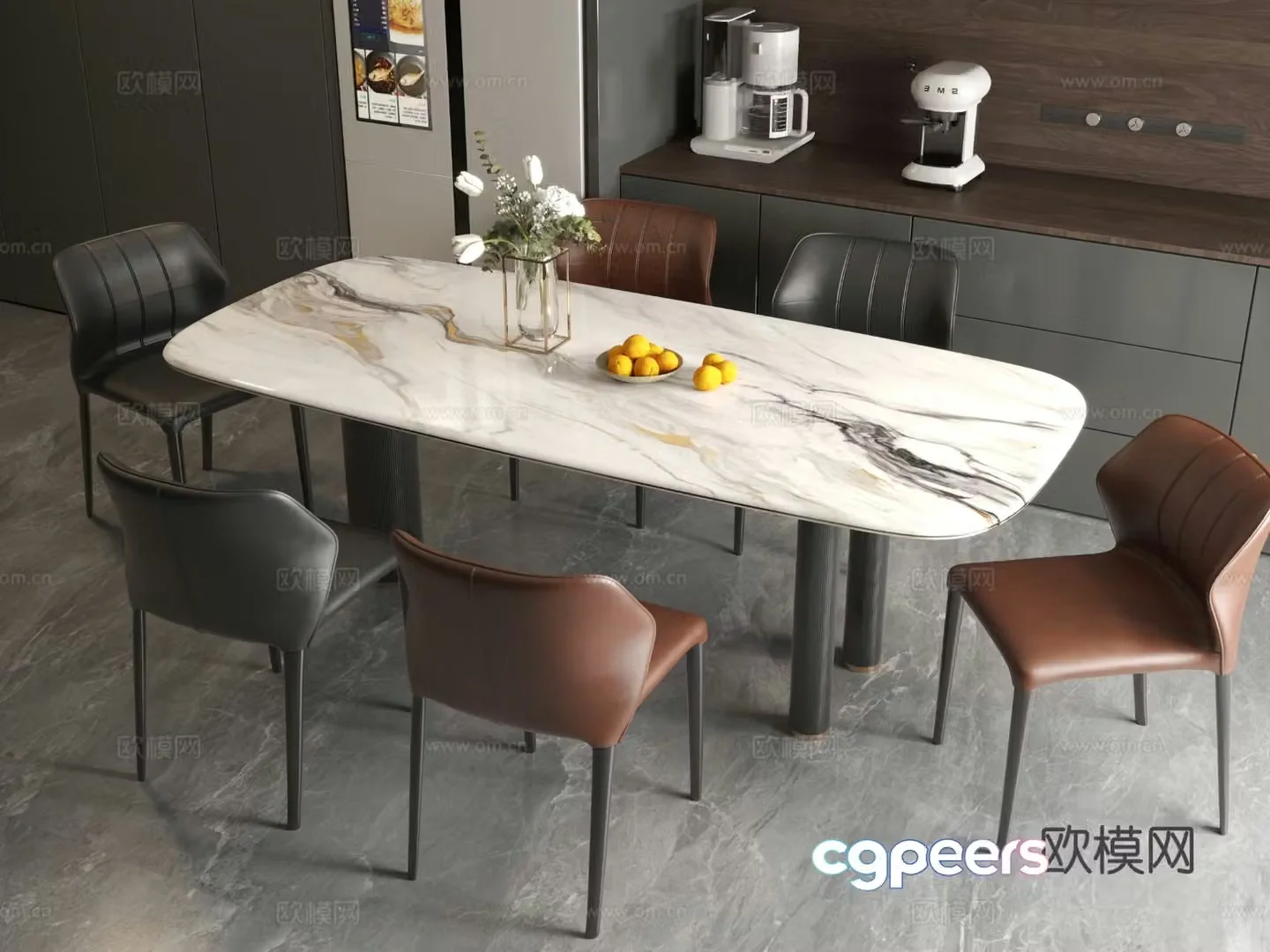 Modern dining table Italian dining table Modern Italian restaurant Dining table Dining table Dining chair 3d model