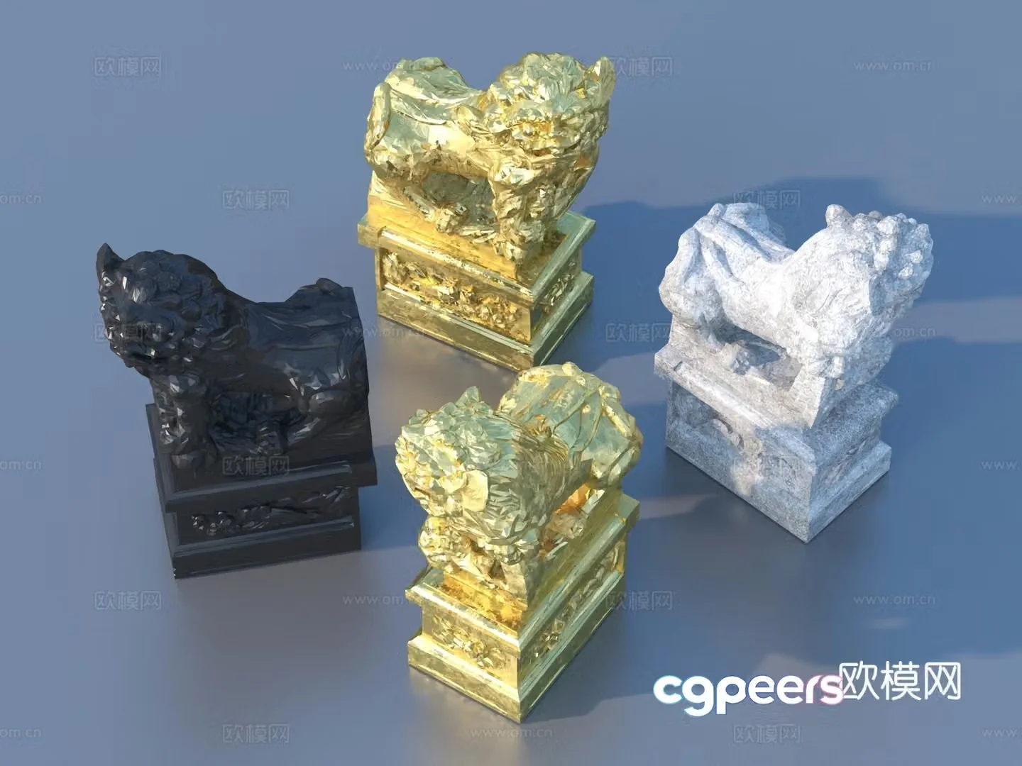 Lion Qilin Divine Beast Stone Lion 3D Model