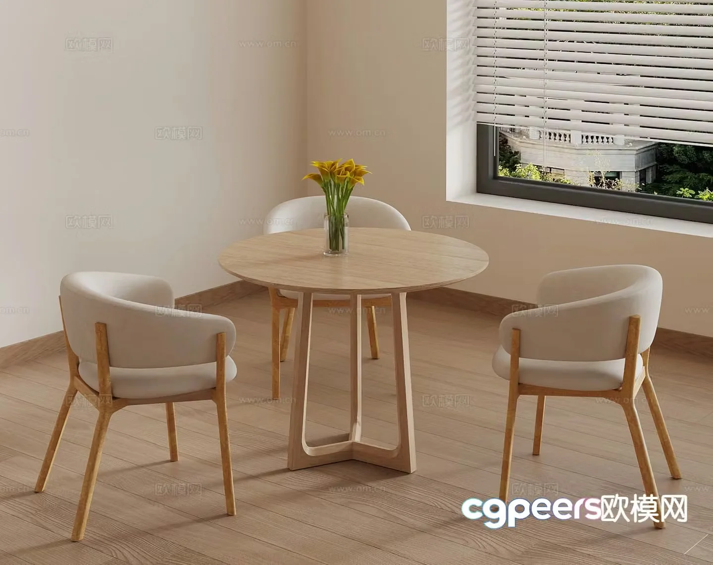 Log style leisure tables and chairs negotiation table dining table 3D model