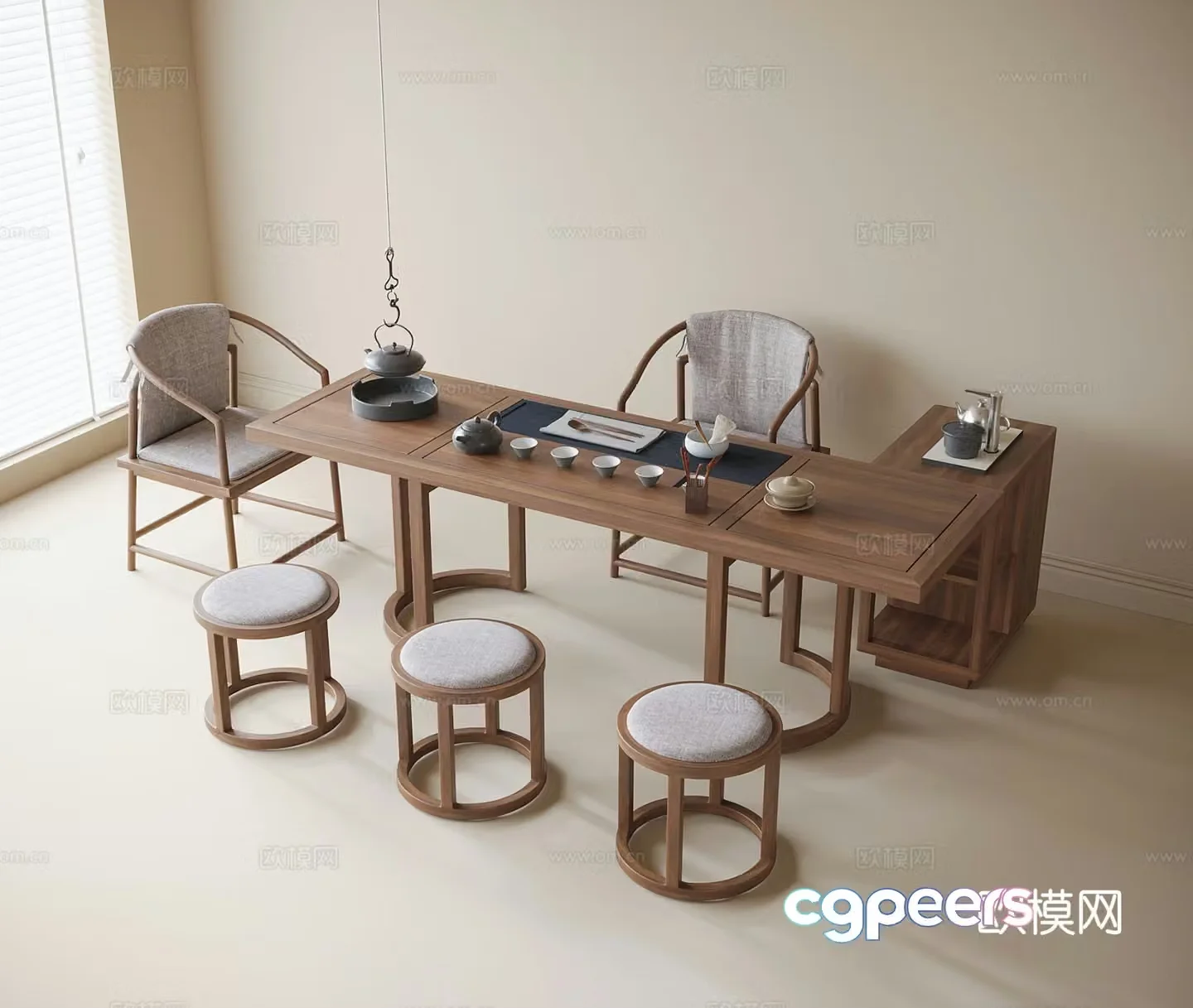 New Chinese style tea table and chair tea table stool tea chair 3d model