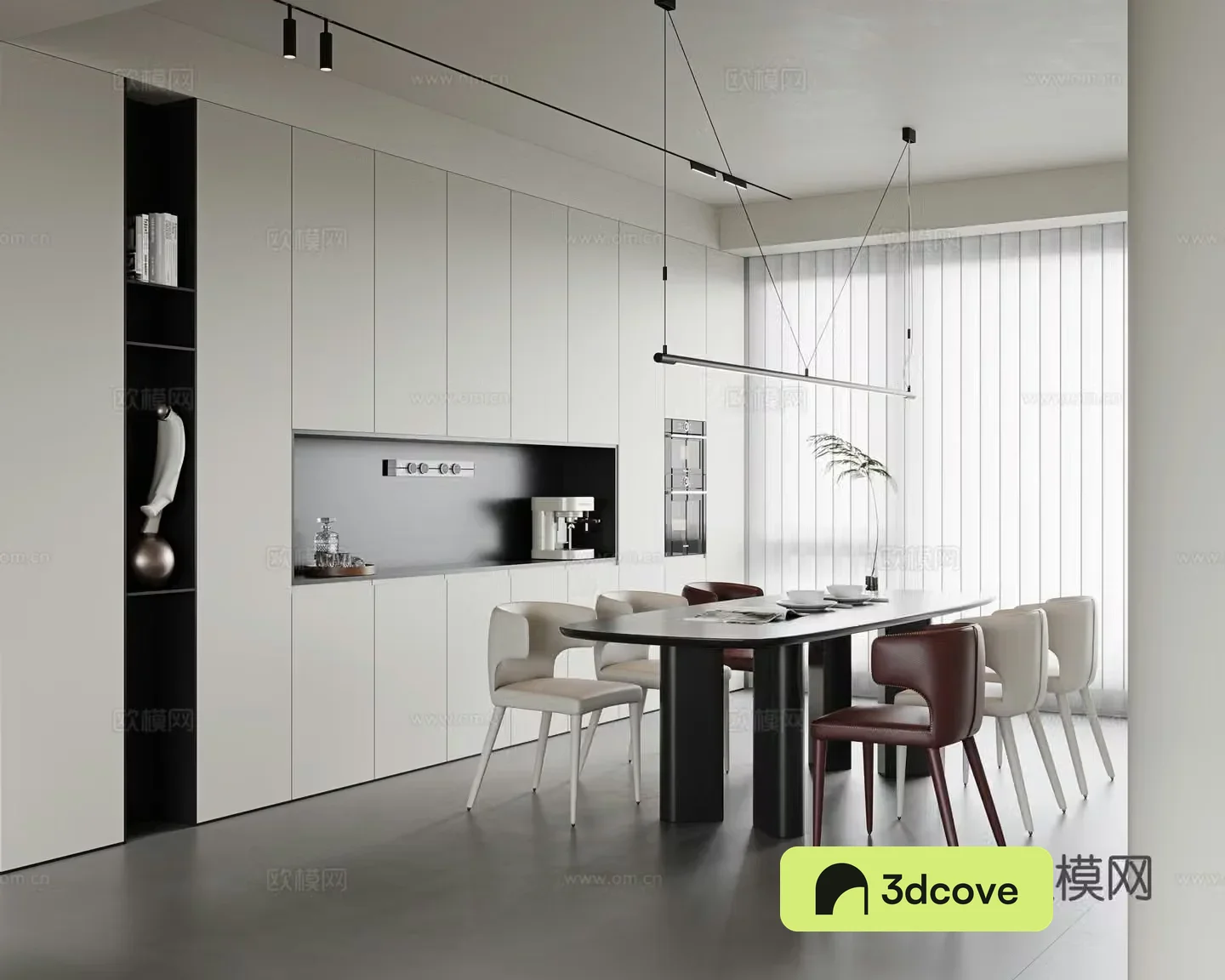 Italian minimalist restaurant owner-light restaurant minimalist dining table single chair leather dining chair sideboard