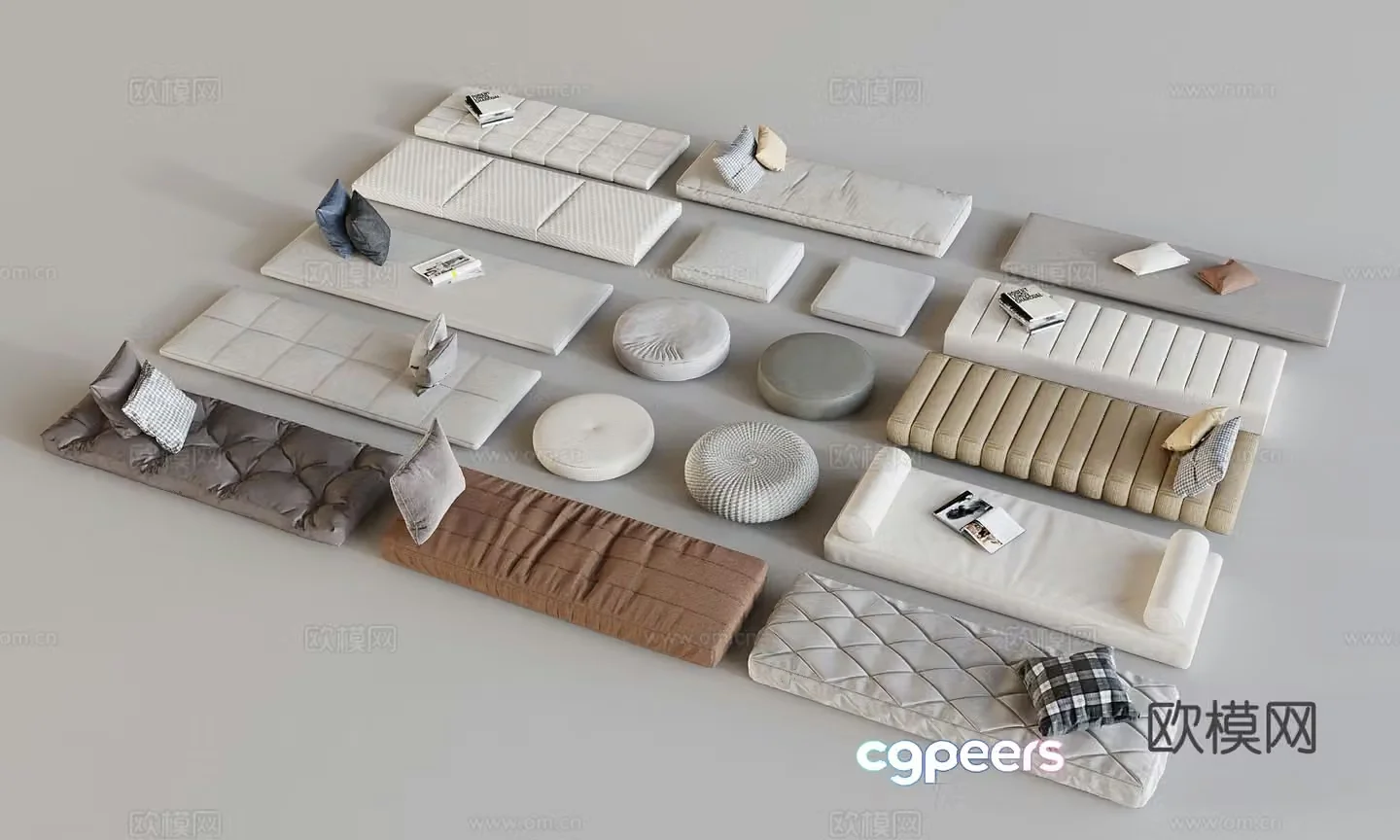 Cream style cushion seat cushion bay window cushion 3d model