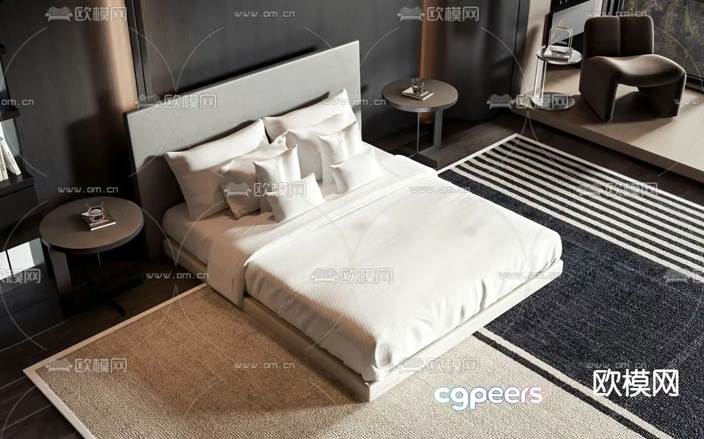 Modern double bed 3d model
