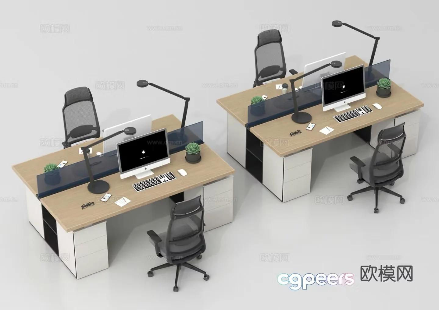 Modern office desk chairs posts positions workstations table tables 3D model