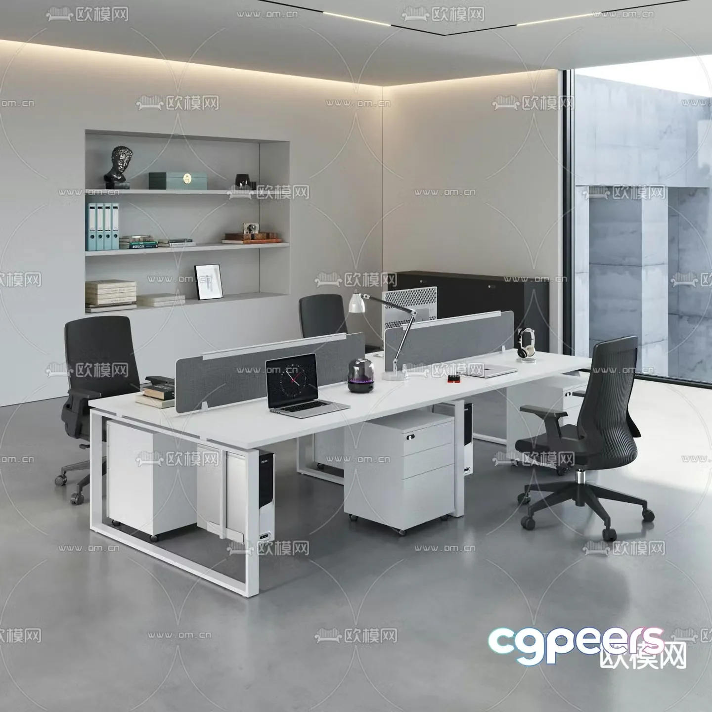 Screen card space office desk and chair 3d model