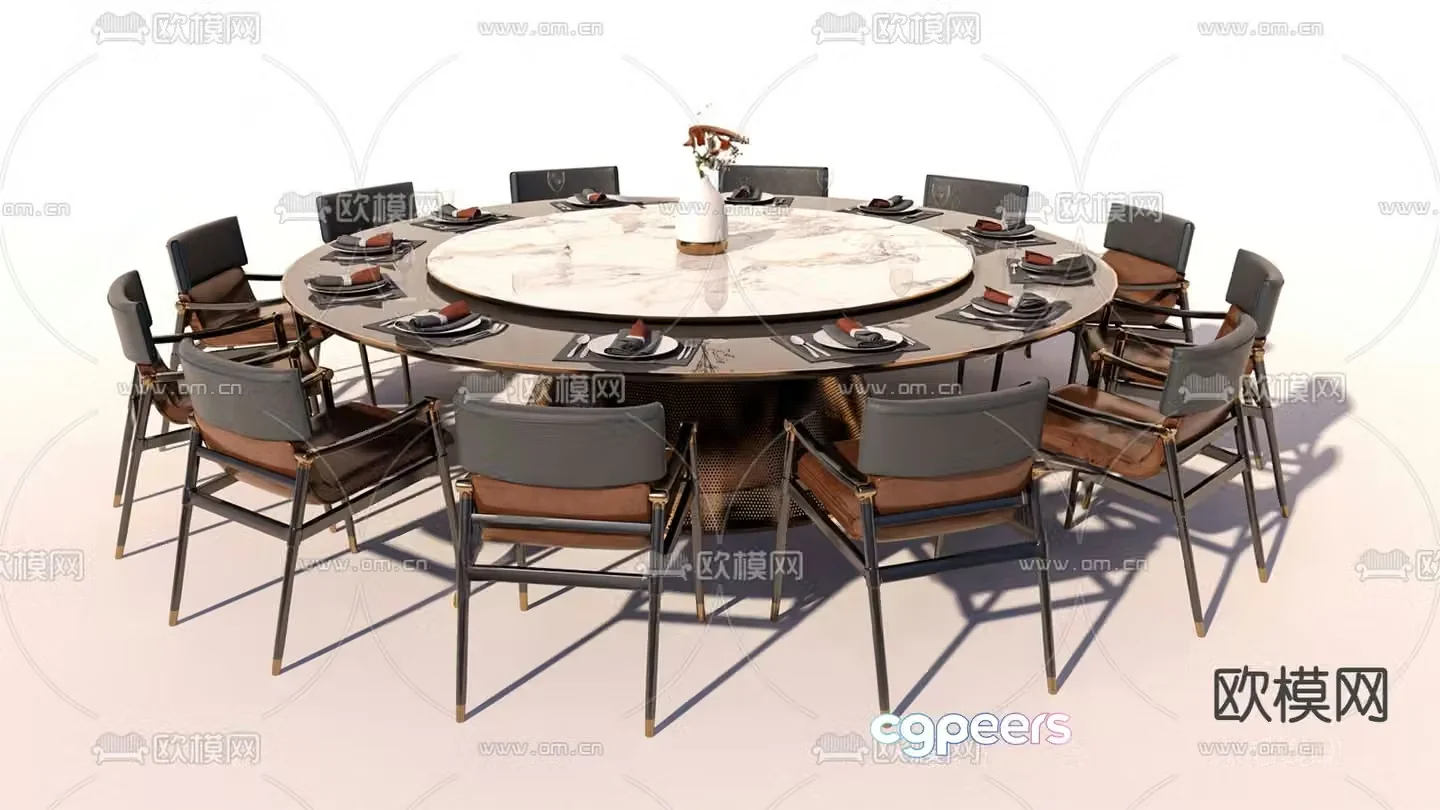 Round dining table and chairs glass dining table 3d model