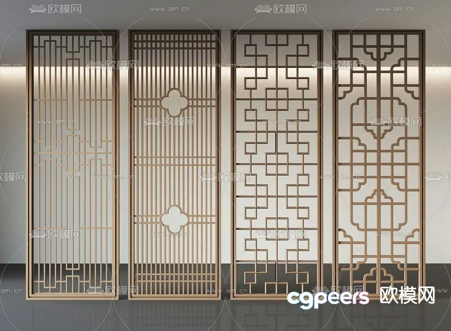 New Chinese style lattice hollow partition 3D model