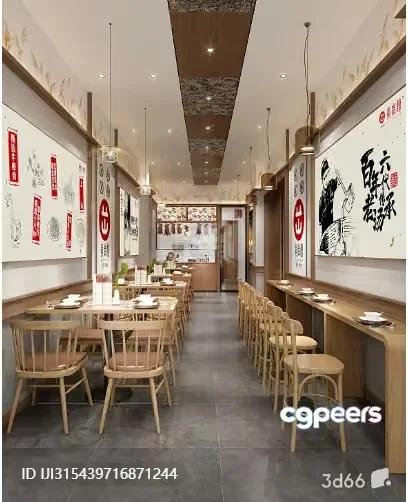 Wooden Restaurant Interior 3D Model – 8253 – VRAY Render