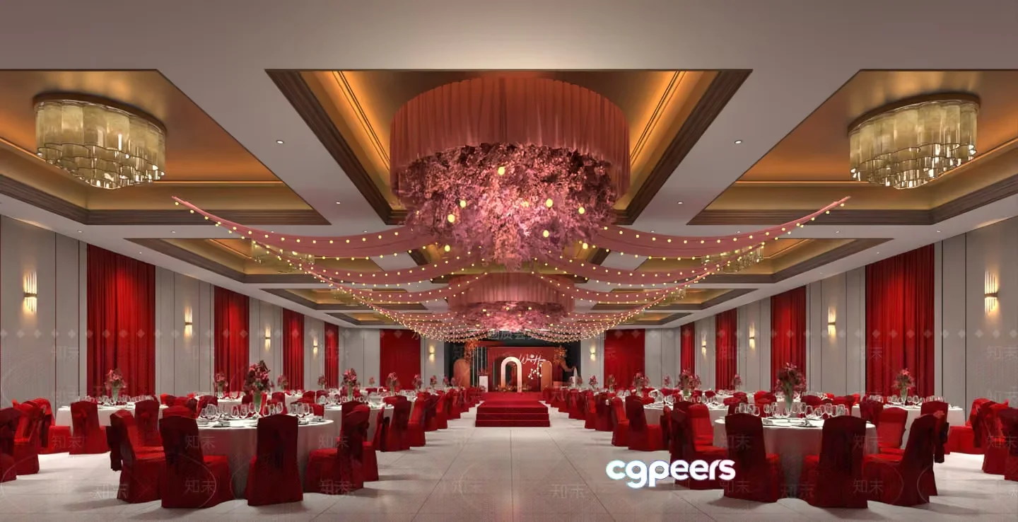 Red Wedding Banquet 3D Model – 9061 – VRAY Render