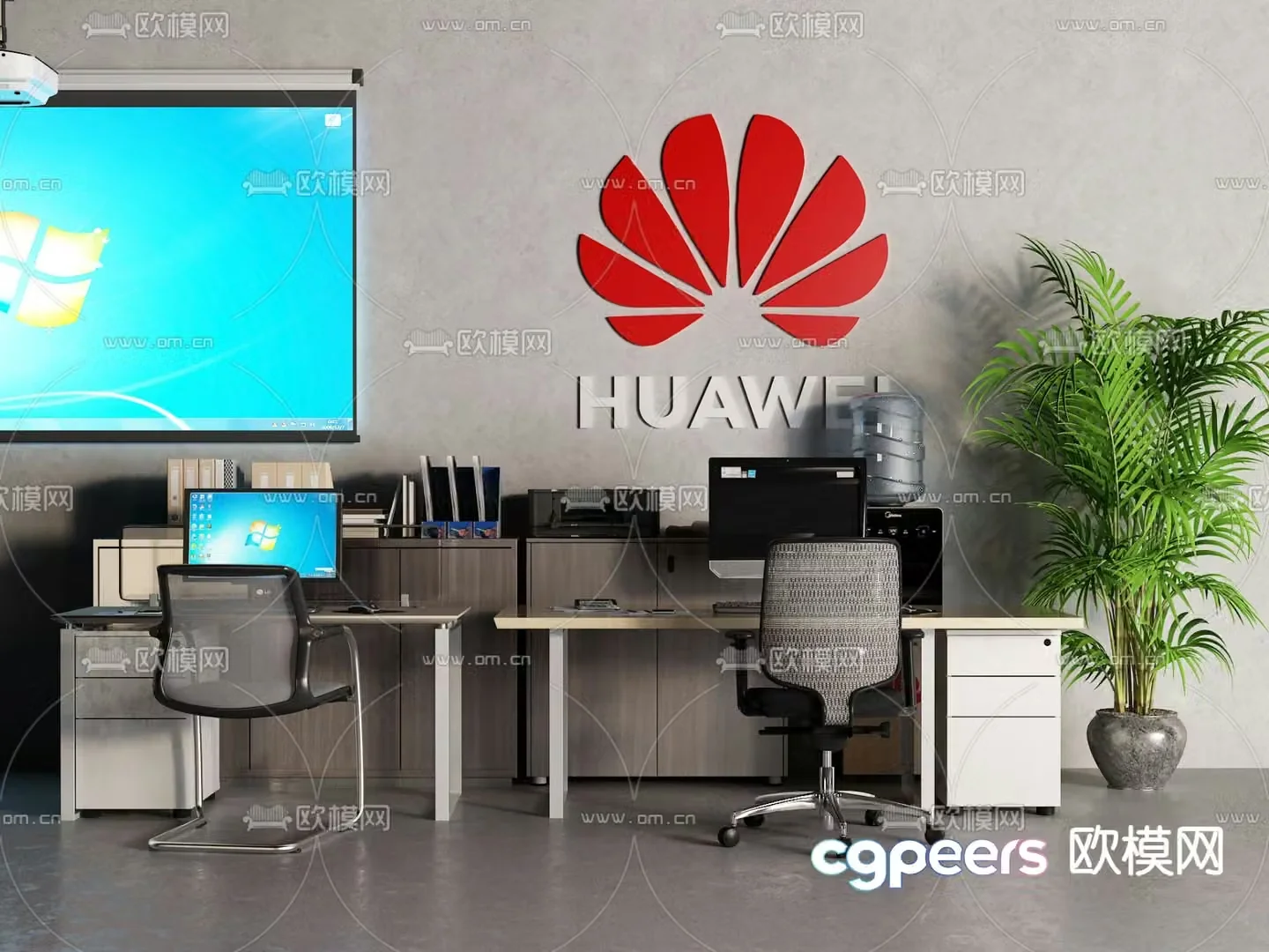 Modern office desk computer desk 3d model