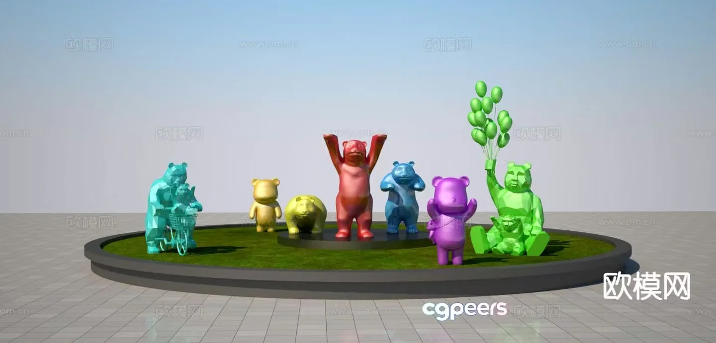 Painted cartoon bear sculpture urban sculpture 3d model