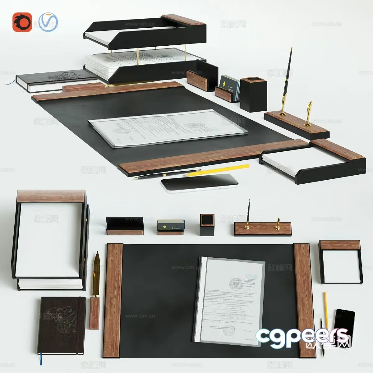Office supplies notebook pen business card 3d model