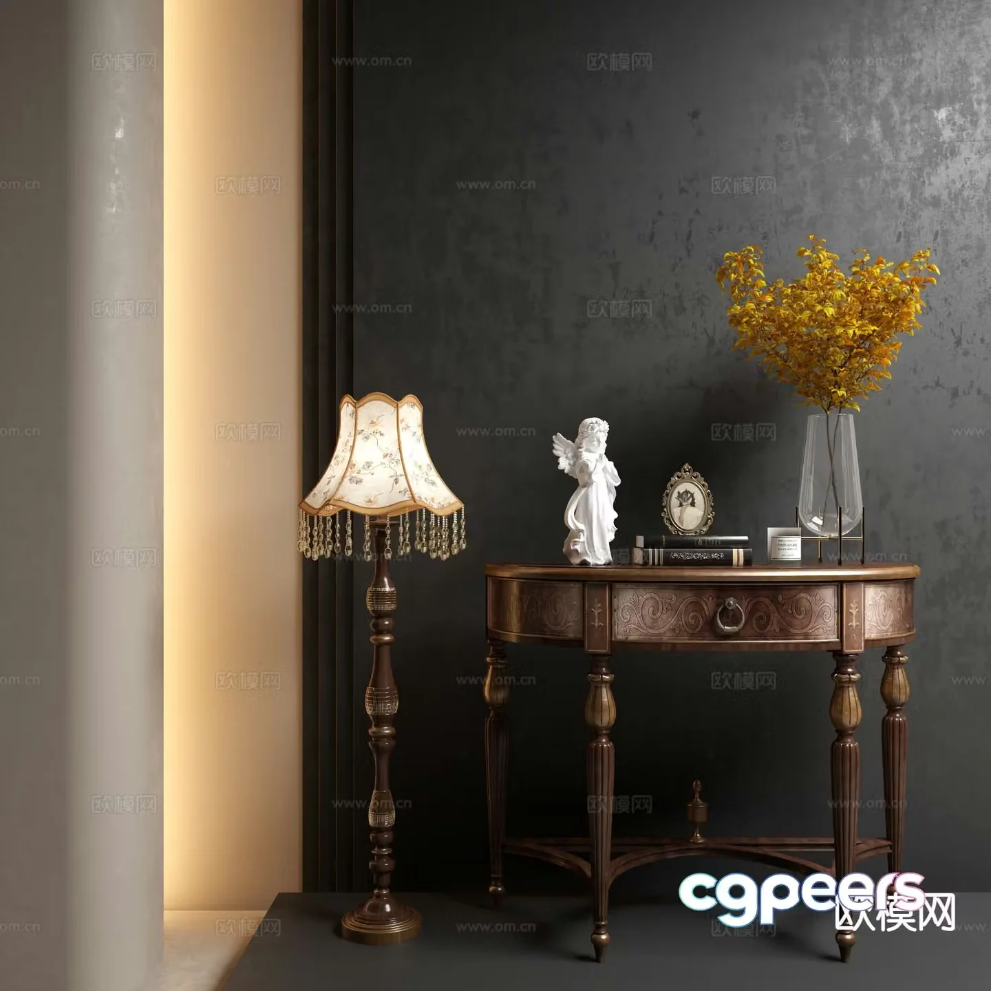 French entrance desk end view desk 3D model