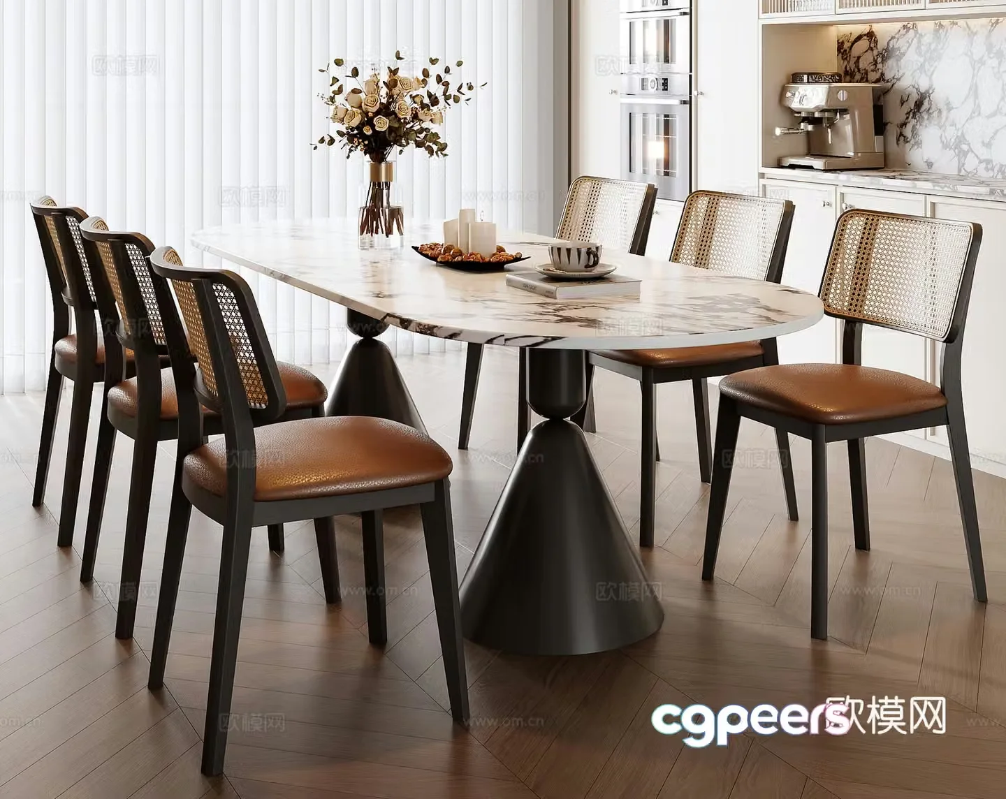 French dining table and chair combination 3D model