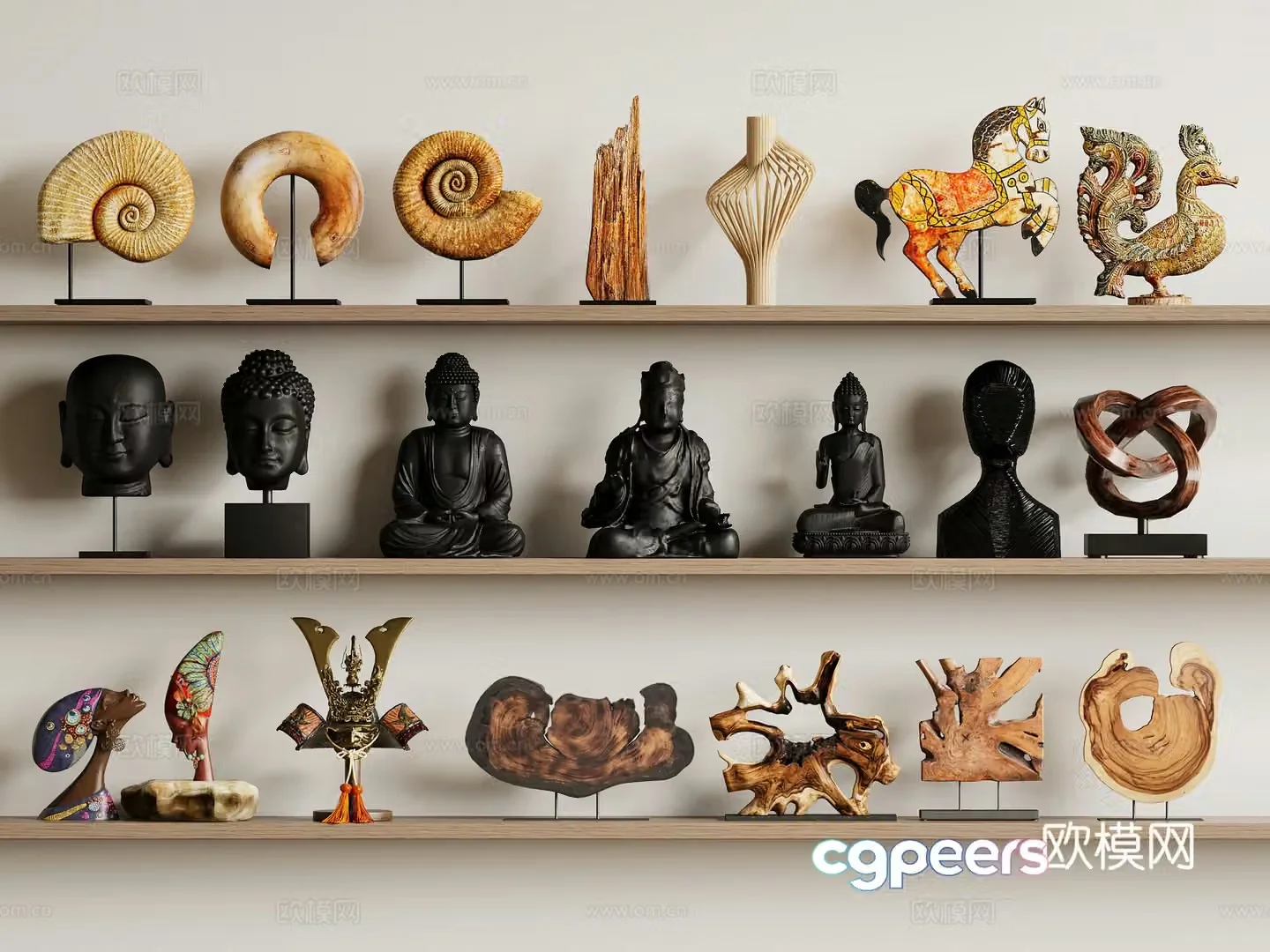 Chinese wood carving abstract sculpture Buddha statue art statue ornament 3d model