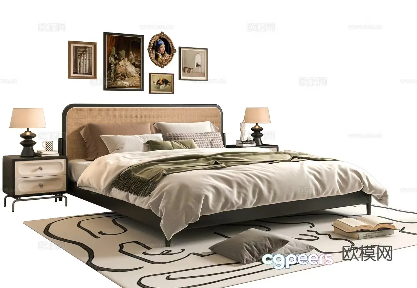 French double bed 3d model