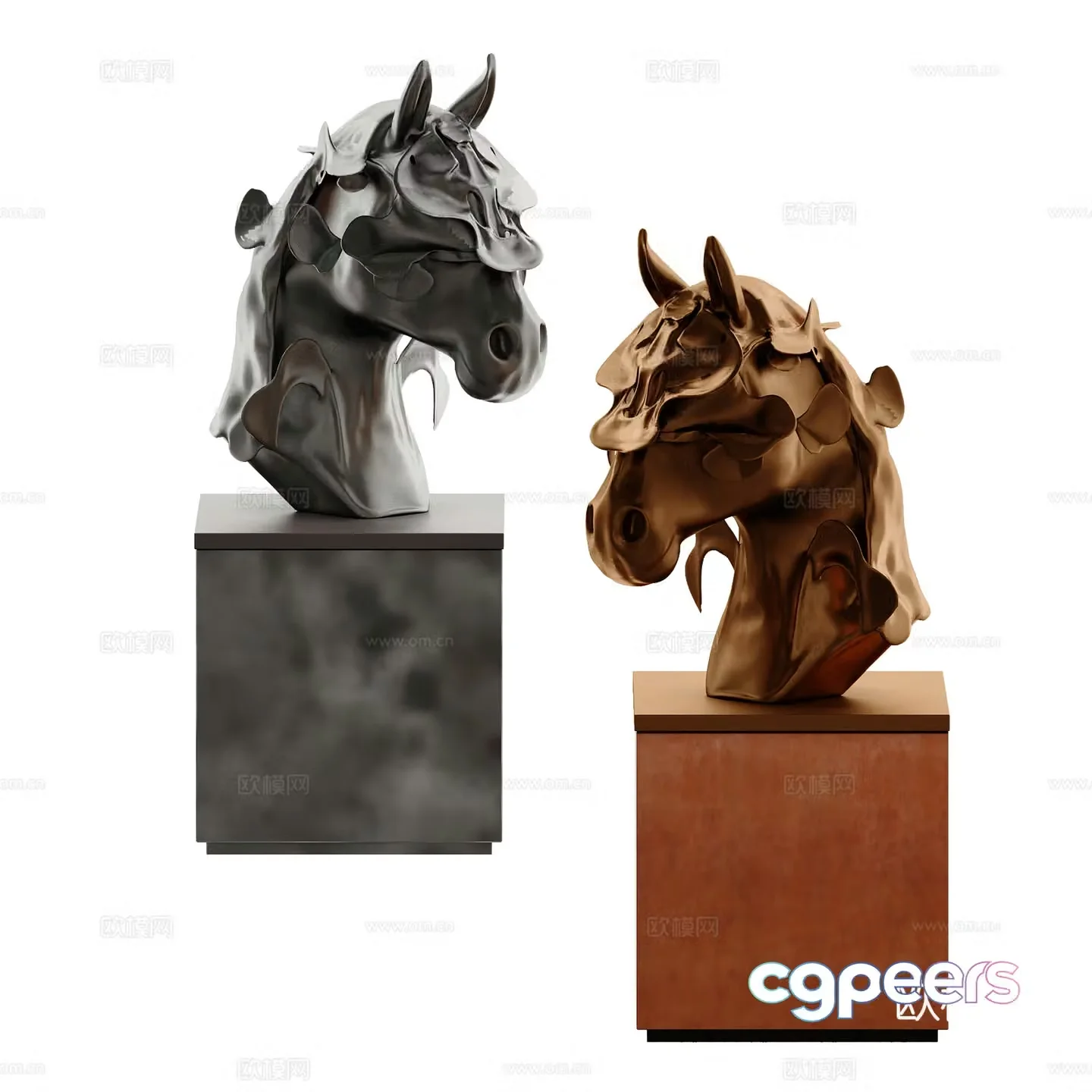 New Chinese style horse head sculpture Abstract sculpture 3d model