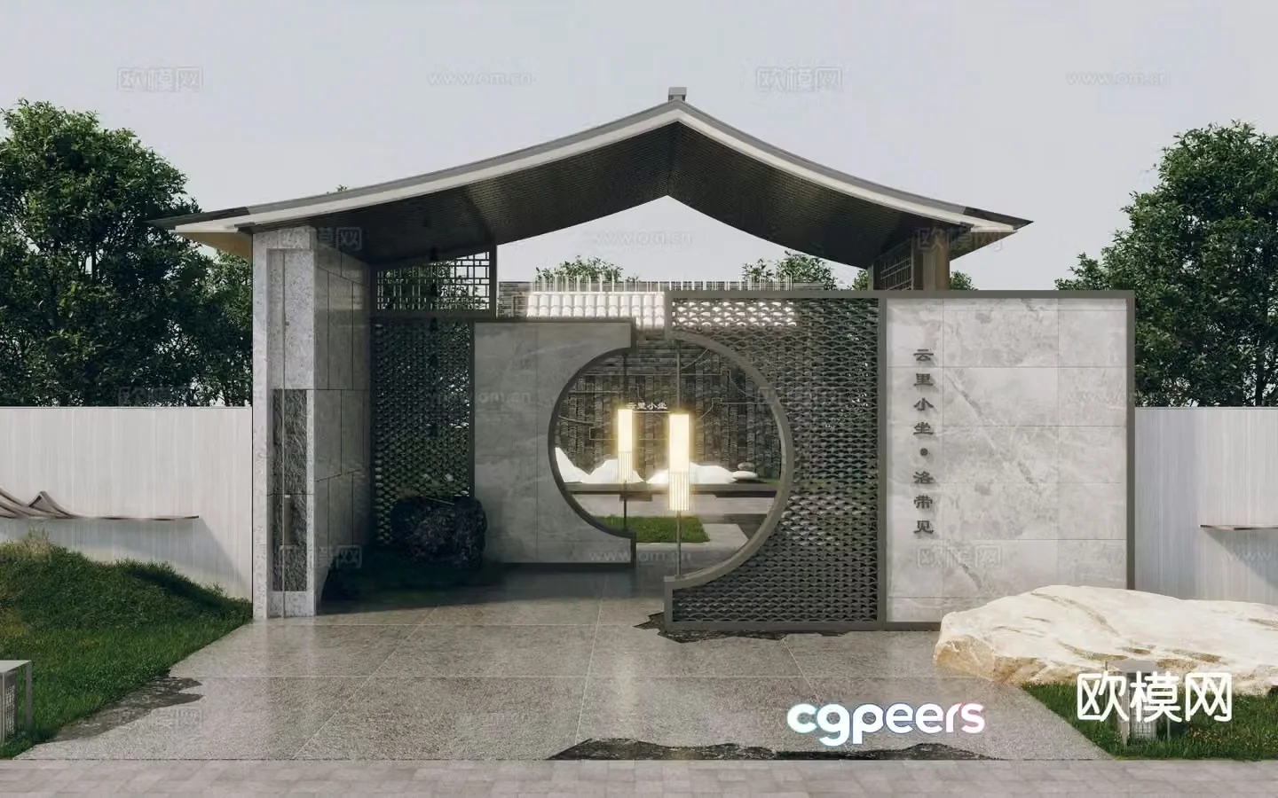 New Chinese style courtyard door villa door entrance door 3d model