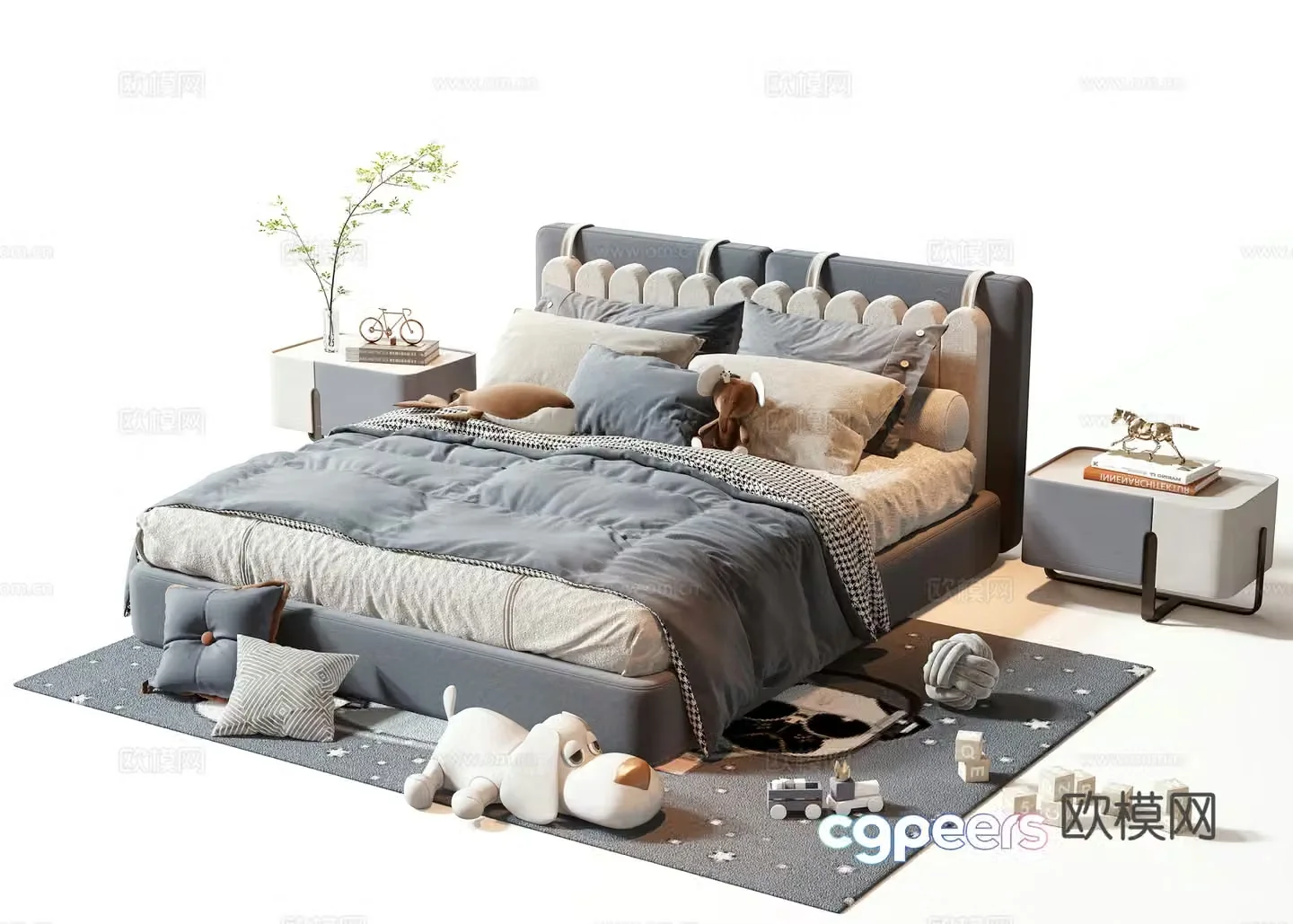Modern double bed 3d model