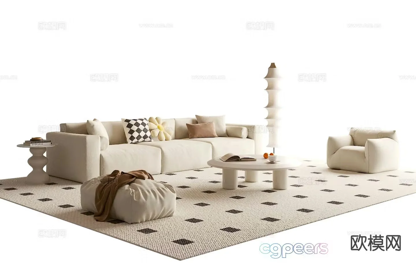 Cream style sofa modular sofa 3d model