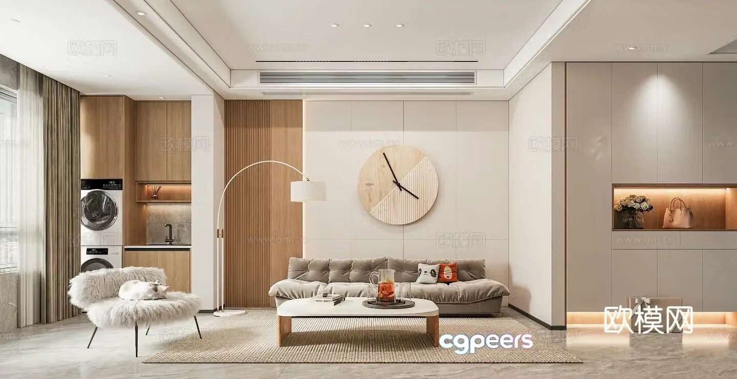 Cream style living room 3d model
