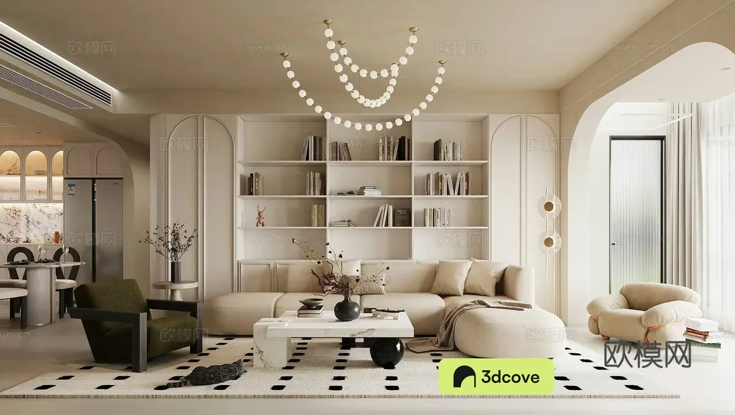 French home living room creamy living room sofa coffee table combination solid wood bookcase