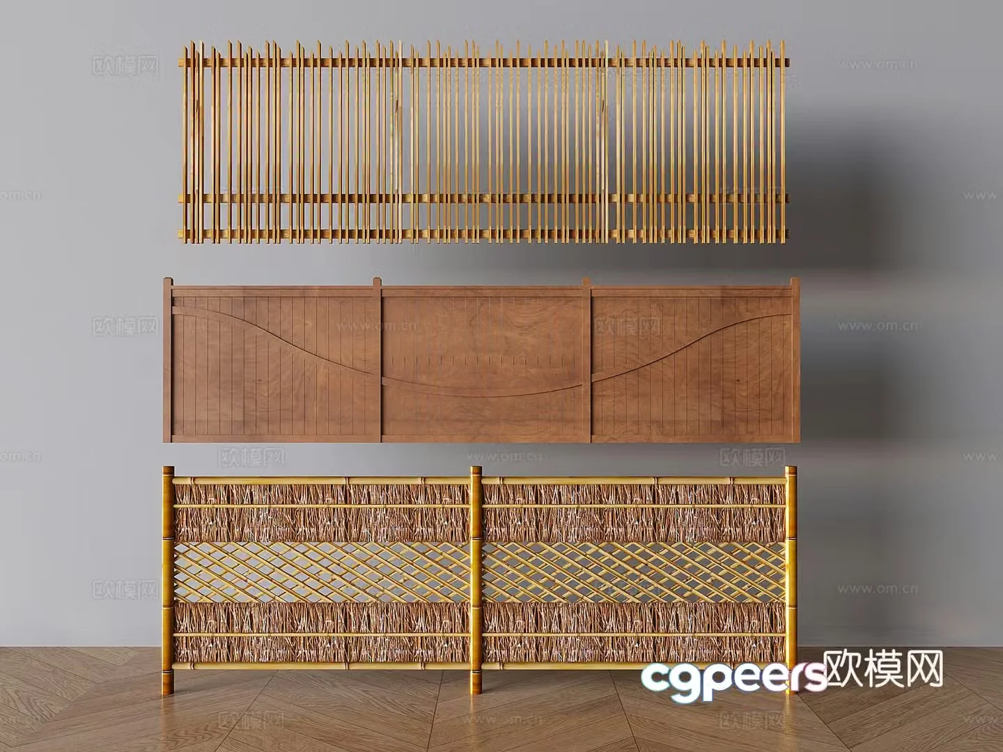 New Chinese-style fence guardrail bamboo fence fence courtyard rattan wood fence 3D model