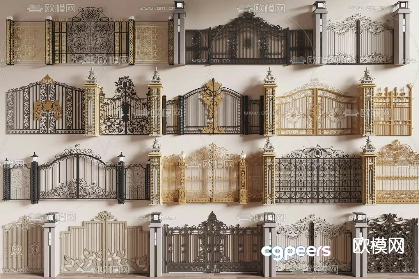 Simplified European courtyard gate iron art gate villa gate 3d model