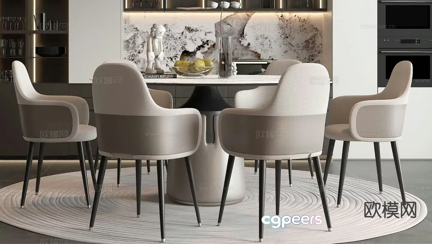 Modern dining table and chairs round dining table 3d model