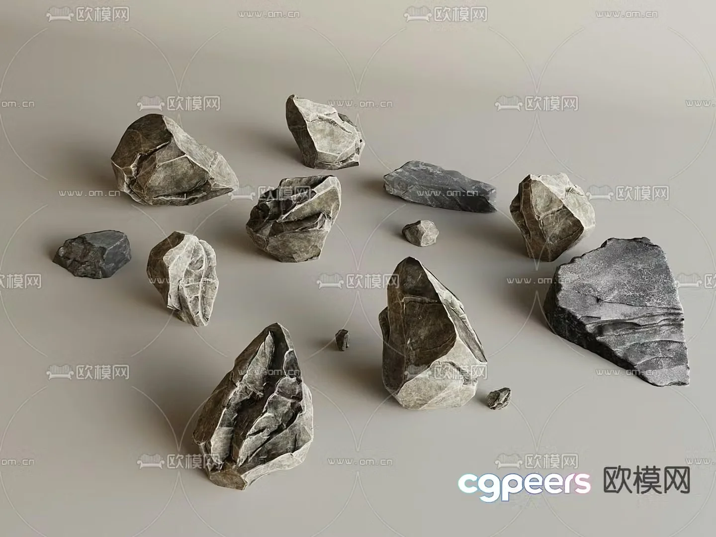 Courtyard landscape stones paving stones rocks 3D model