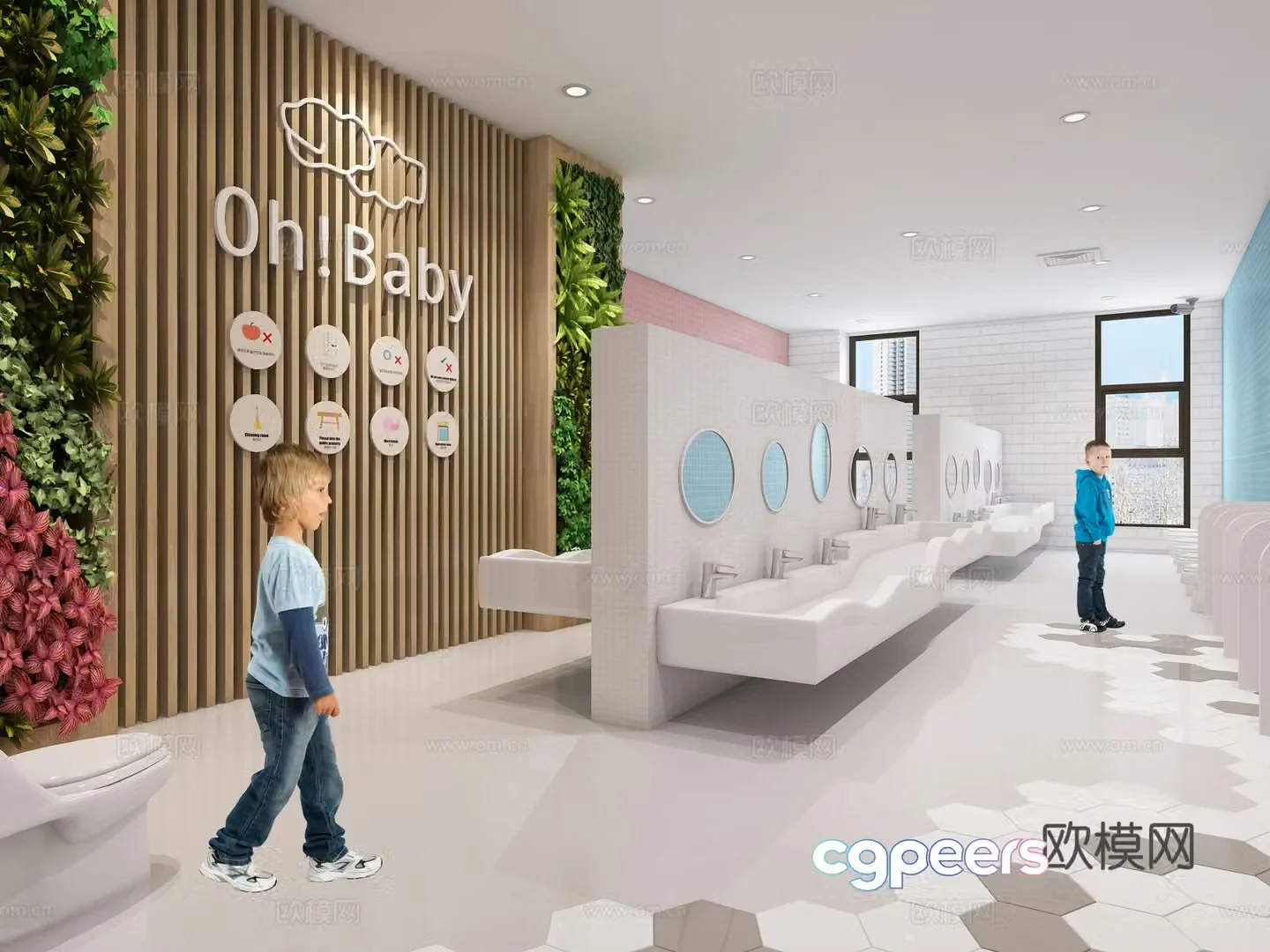 Modern kindergarten bathroom 3d model